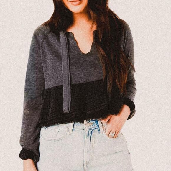 Free People Sweet Jane grey Cropped Pullover Top – Indie Romantic xs - Picture 1 of 6
